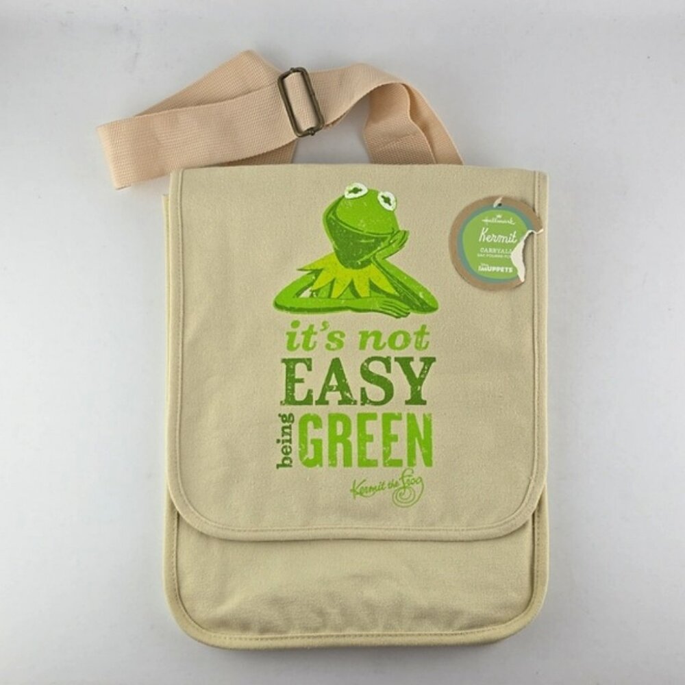NWT Hallmark Kermit the Frog "It's Not Easy Being Green" Cream Canvas Bag